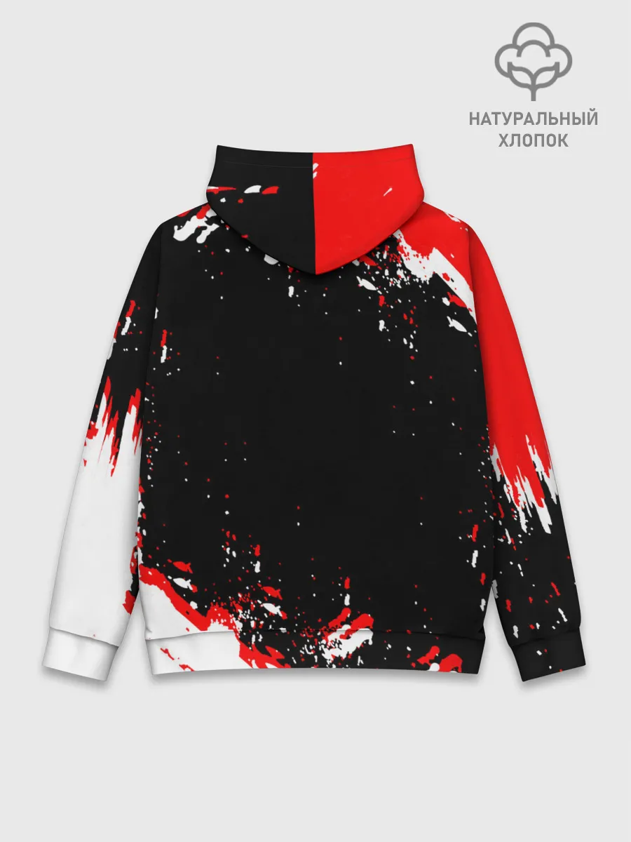 Худи мужской база хлопок / Черный Клевер с ярким красным куском