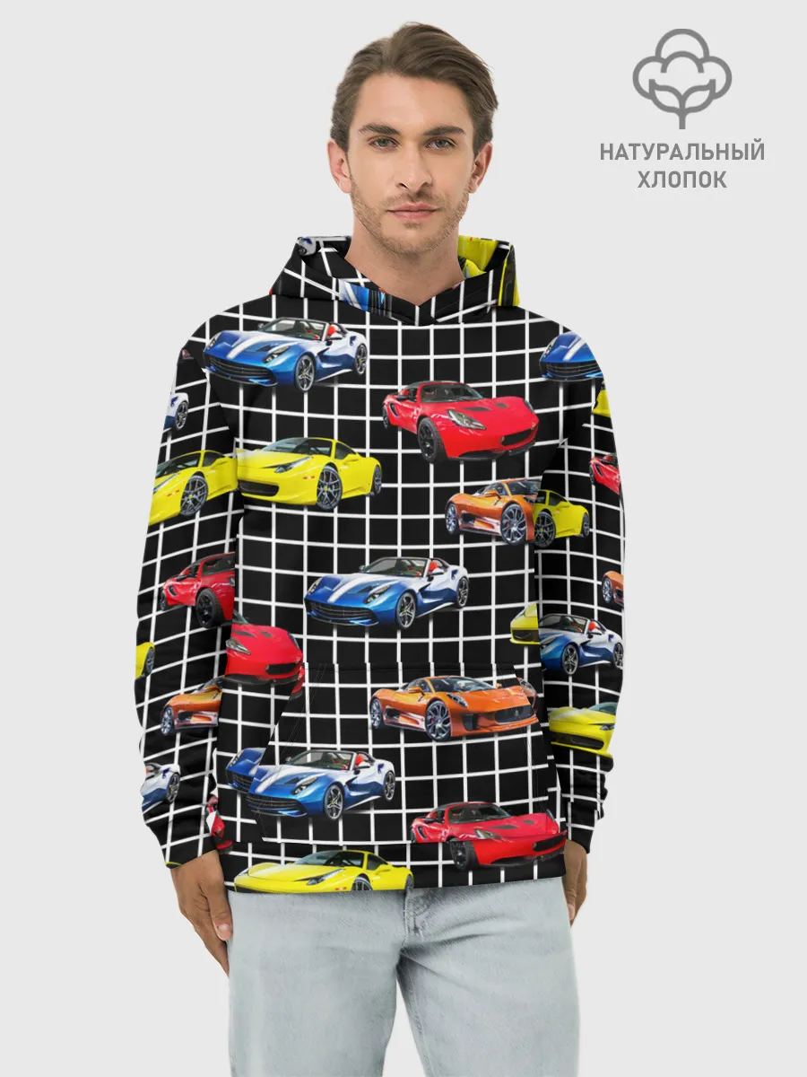 Худи мужской база хлопок / Гоночные тачки