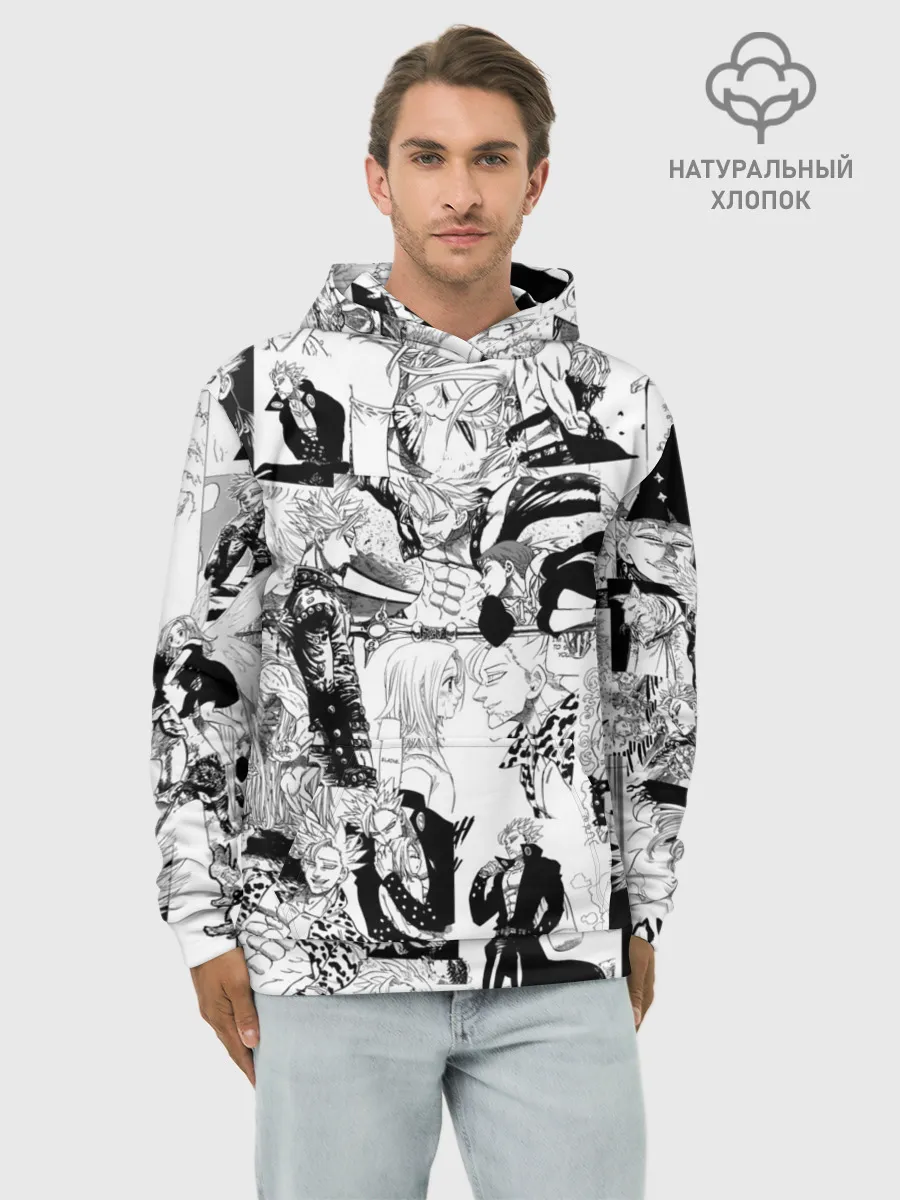 Худи мужской база хлопок / 7 СМЕРТНЫХ ГРЕХОВ. Манга-паттерн