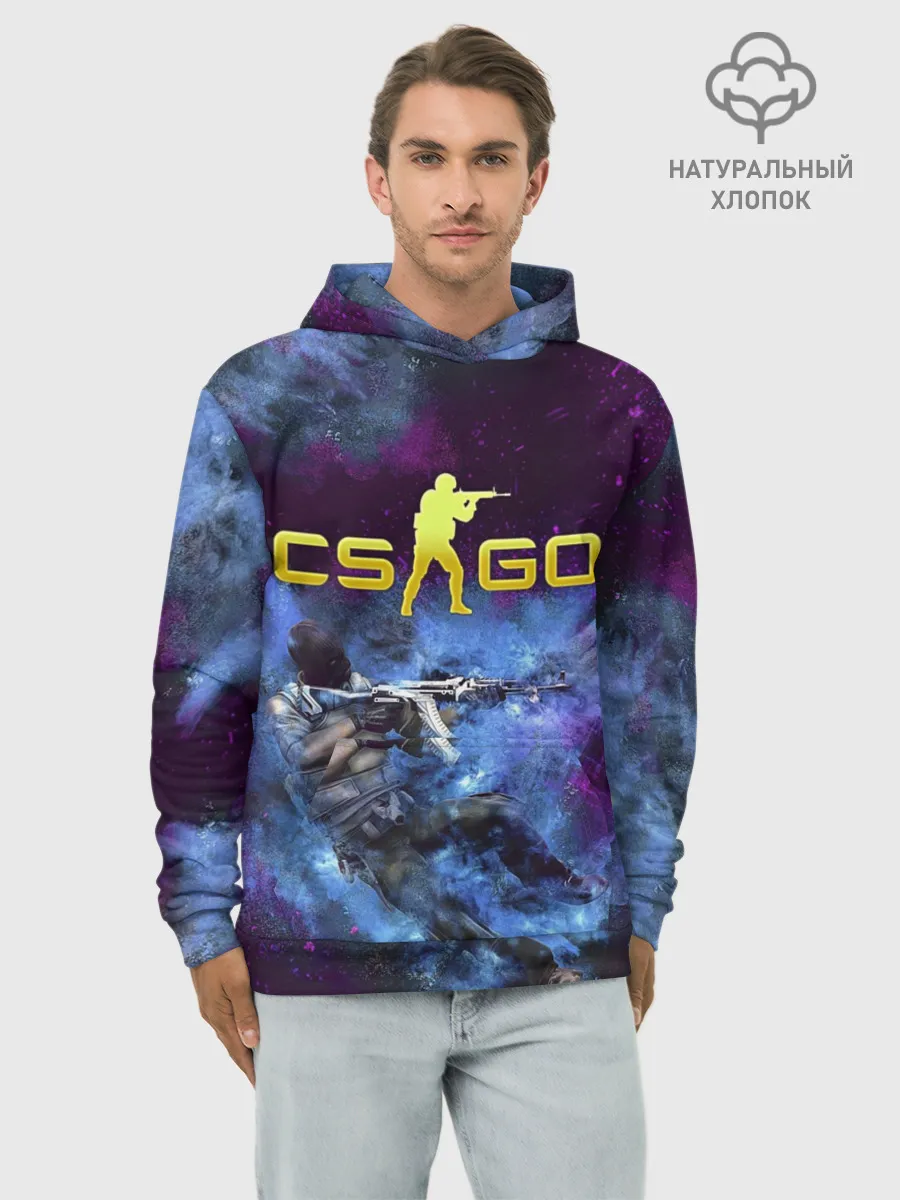 Худи мужской база хлопок / CS GO Blue smoke