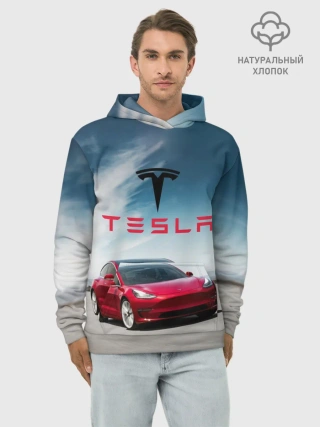 Худи мужской база хлопок / Tesla Model 3