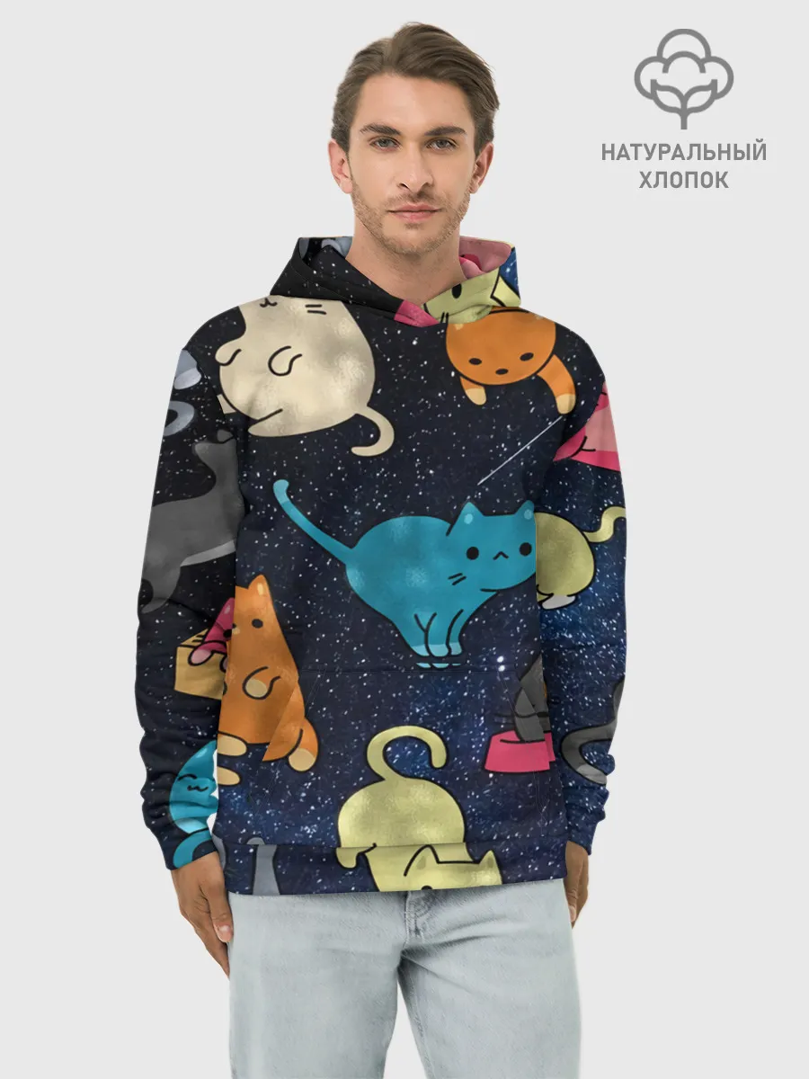 Худи мужской база хлопок / Космические котики