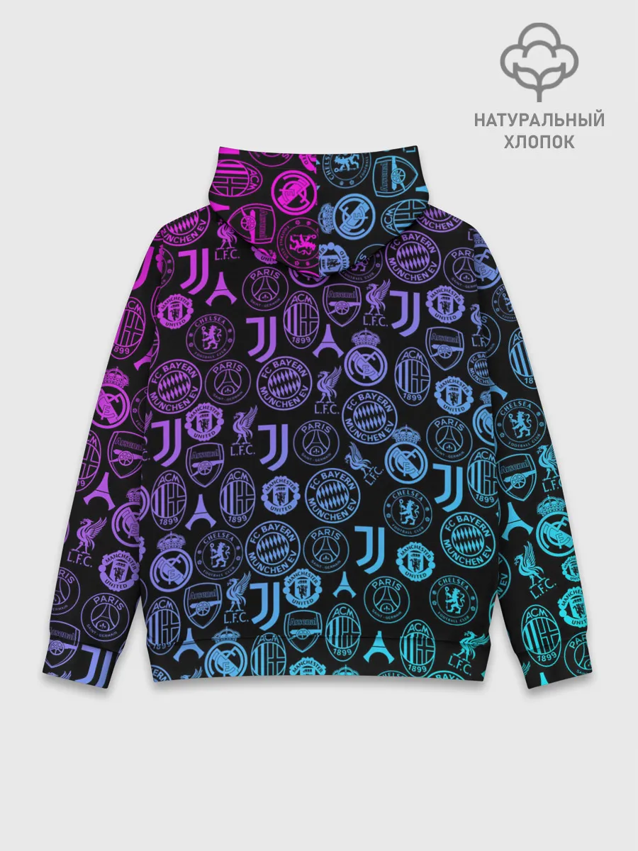 Худи мужской база хлопок / ЛОГО ФУТБОЛЬНЫХ КОМАНД НЕОН