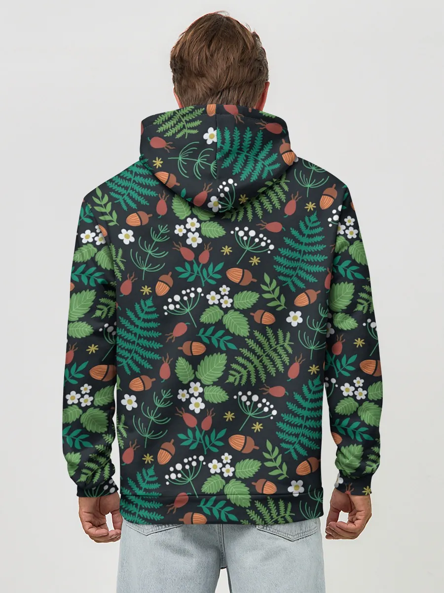 Худи мужской база хлопок / Лесные листочки цветочки