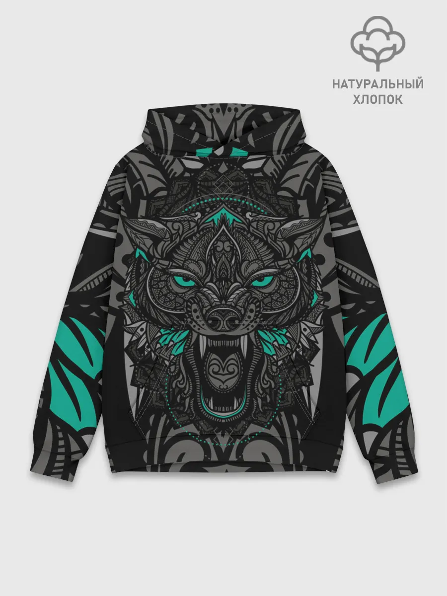 Худи мужской база хлопок / Рисунок волк