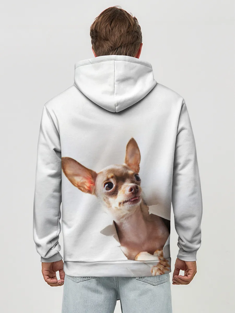 Худи мужской база хлопок / Чихуахуа из бумаги вылазит