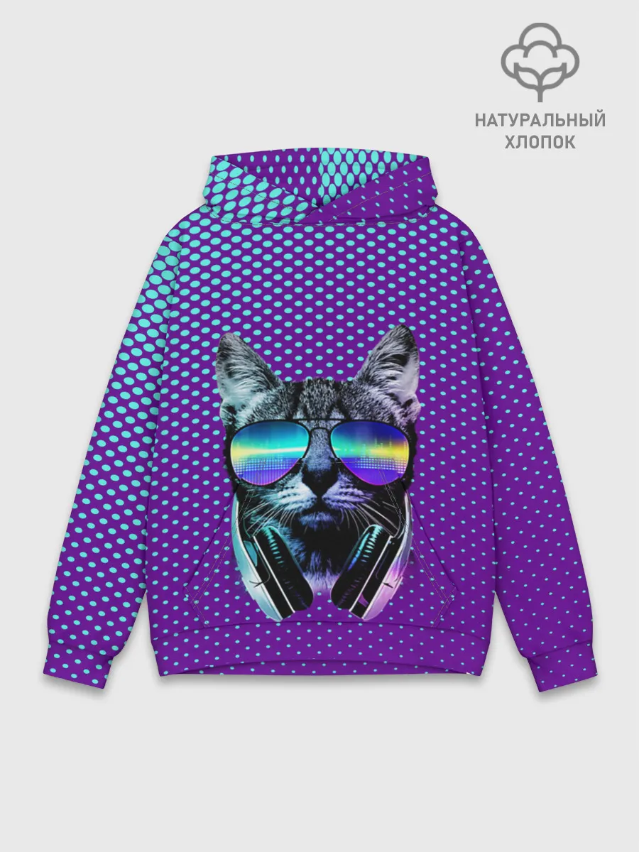 Худи мужской база хлопок / Кот очки наушники модный