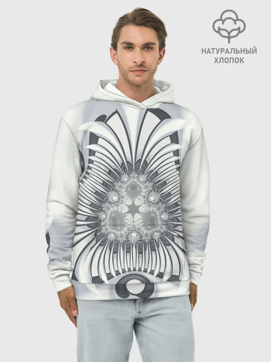 Худи мужской база хлопок / Серая абстракция