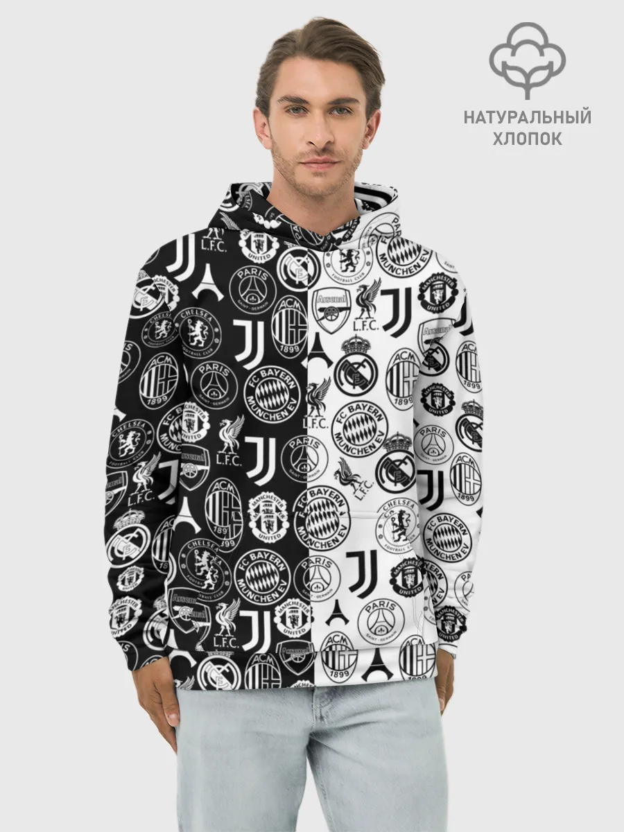 Худи мужской база хлопок / ЛОГОТИПЫ ФУТБОЛЬНЫХ КОМАНД
