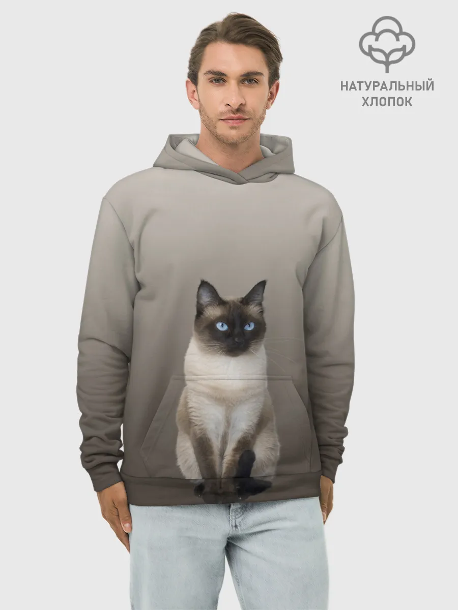 Худи мужской база хлопок / Сиамский кот голубые глаза