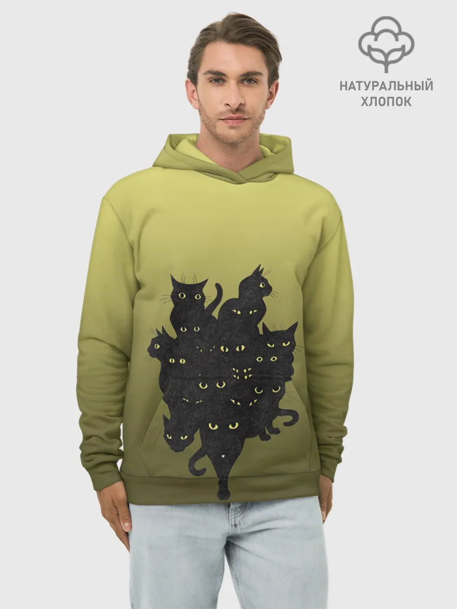 Худи мужской база хлопок / много черных котов