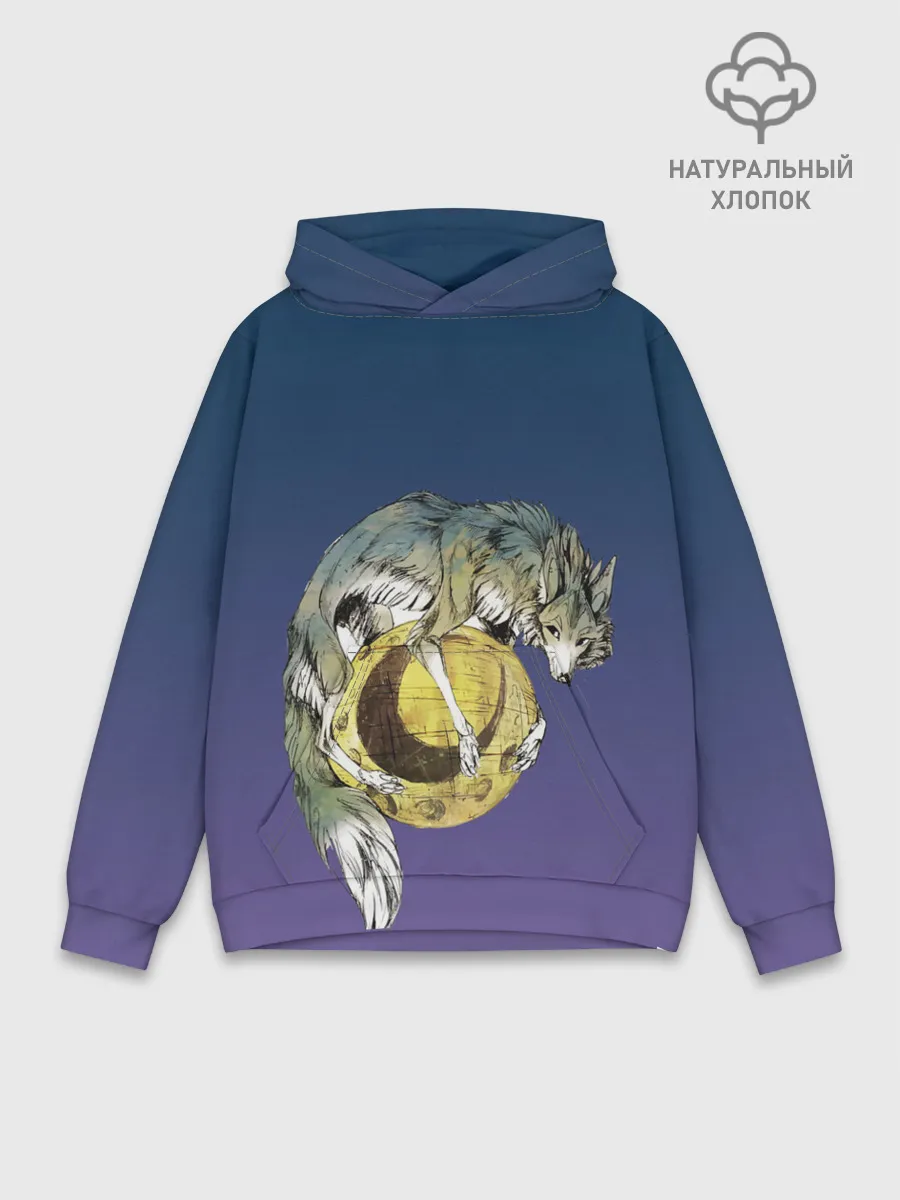 Худи мужской база хлопок / волченок на луне рисунок