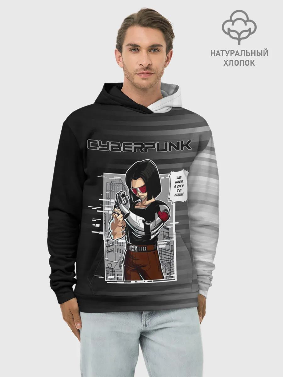 Худи мужской база хлопок / Cyberpunk 2077 WE HAVE A CITY TO BURN!