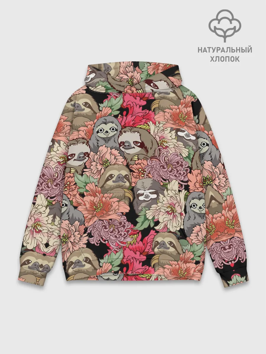 Худи мужской база хлопок / Ленивец & Цветочки