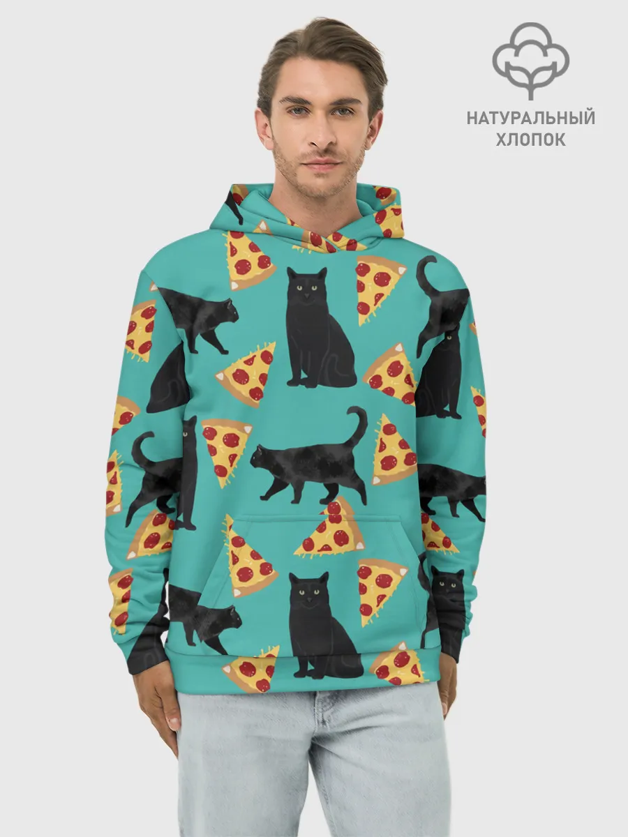 Худи мужской база хлопок / Котики и Пиццы
