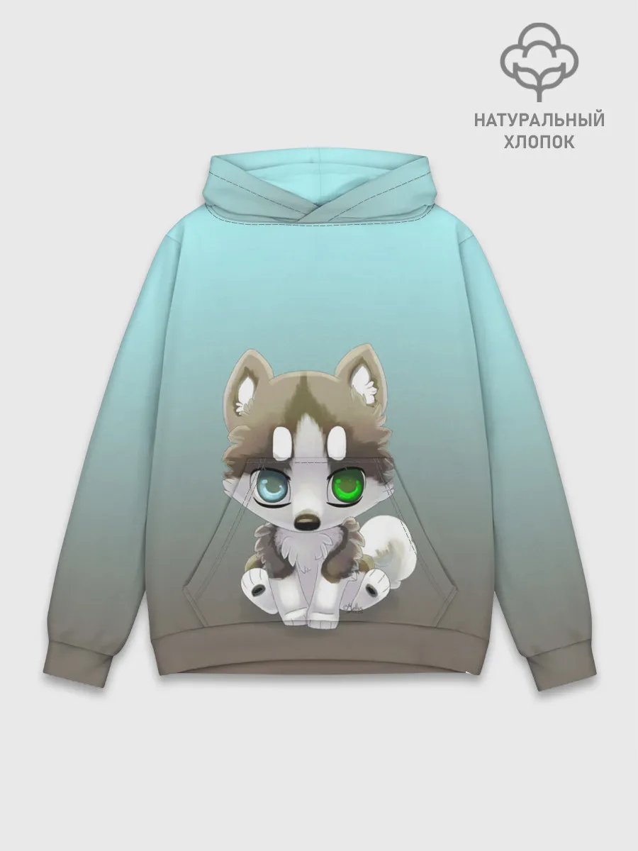 Худи мужской база хлопок / Малыш хаски