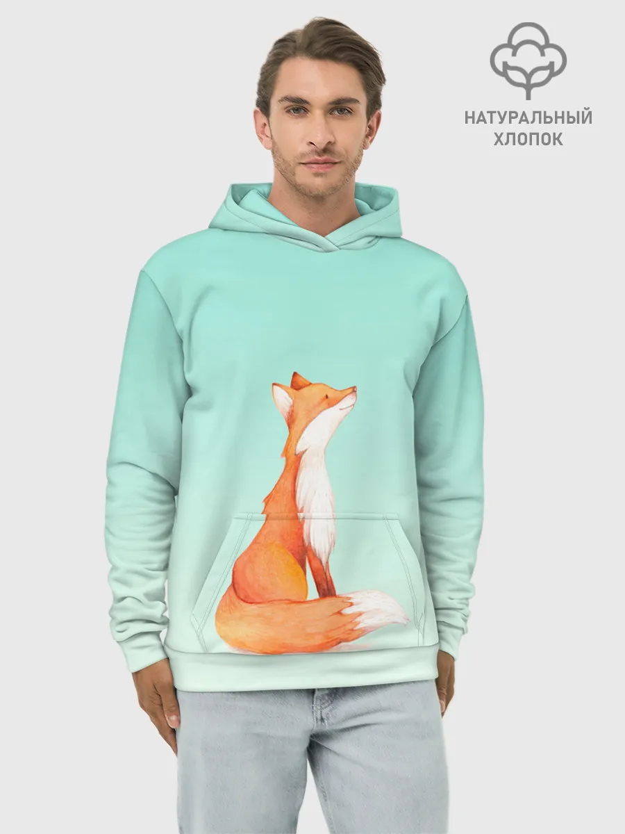 Худи мужской база хлопок / нарисованный лисенок
