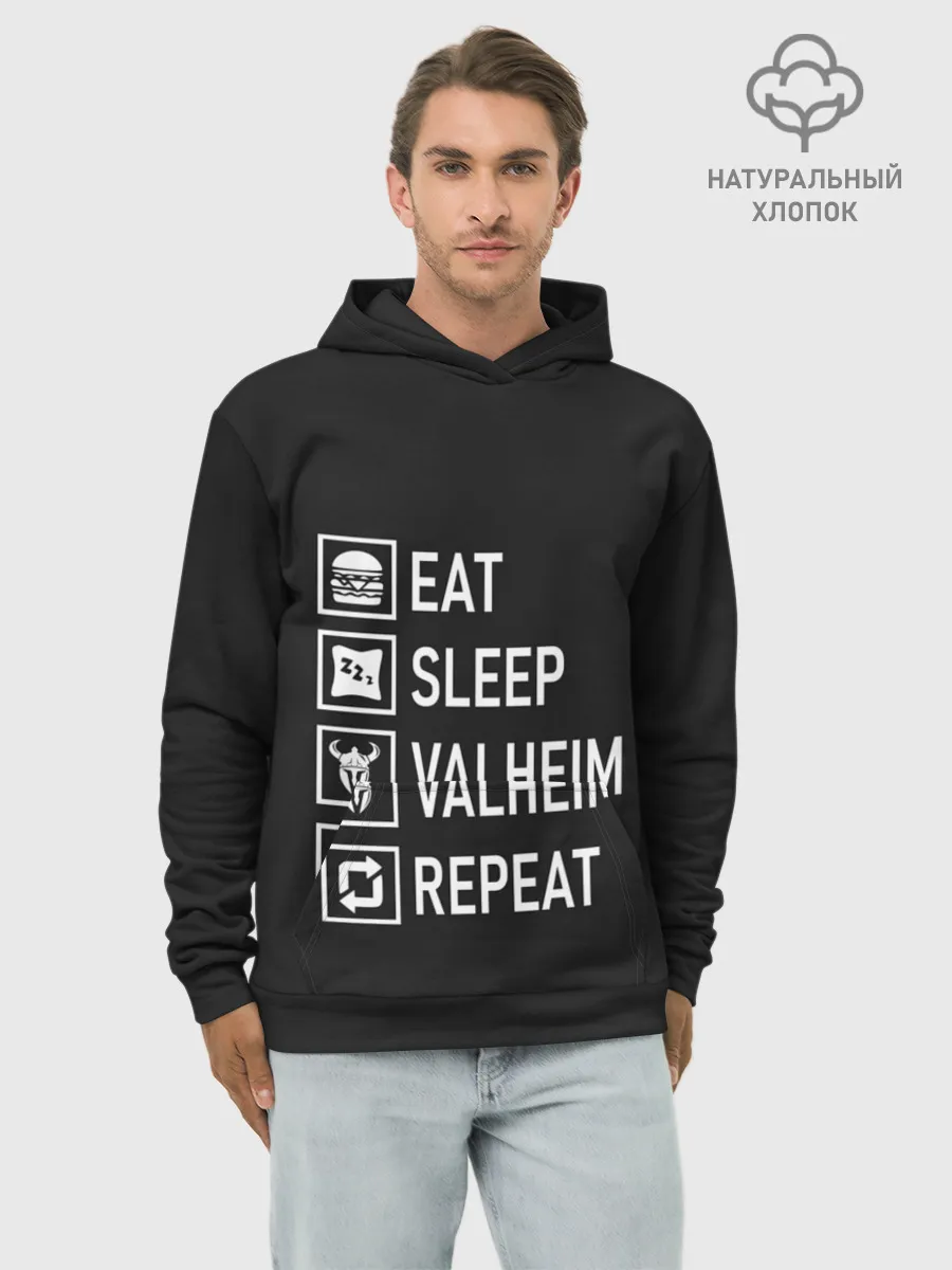 Худи мужской база хлопок / Eat/Sleep/Valheim/Repeat