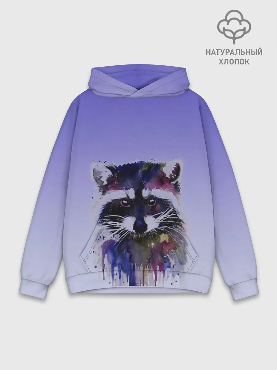 Худи мужской база хлопок / енот акварелью потеки