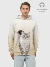 Худи мужской база хлопок / Пушистый котик реалистичный