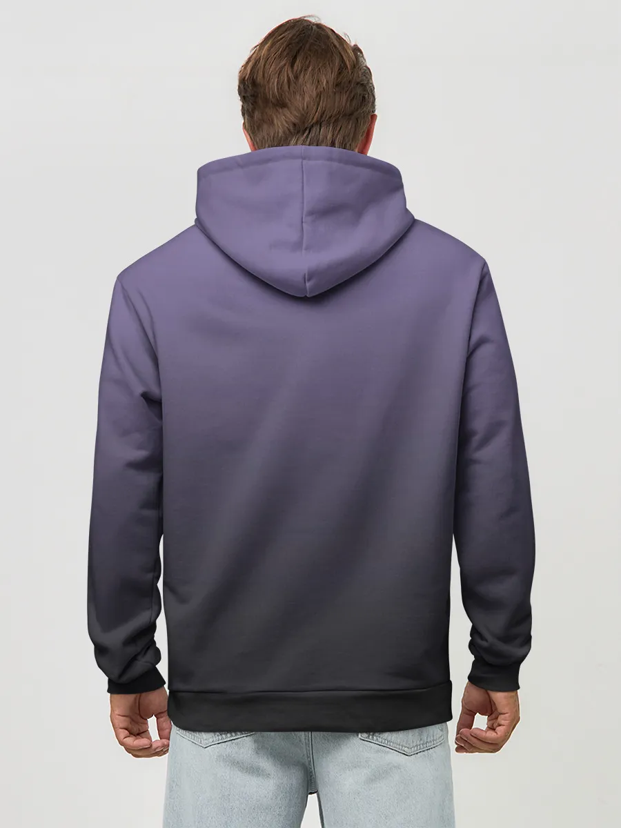 Худи мужской база хлопок / черный кот на фиолетовом