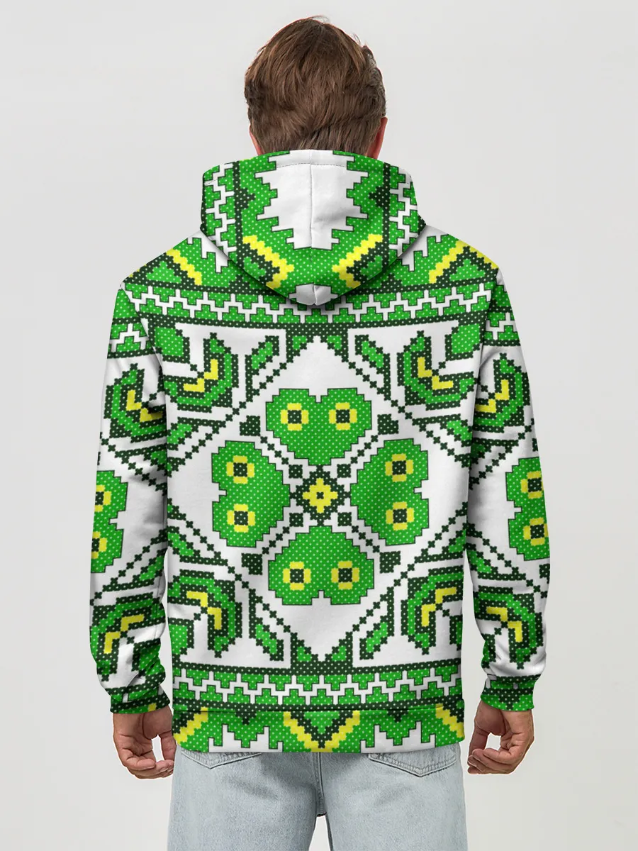 Худи мужской база хлопок / Славянский Узор Зеленый