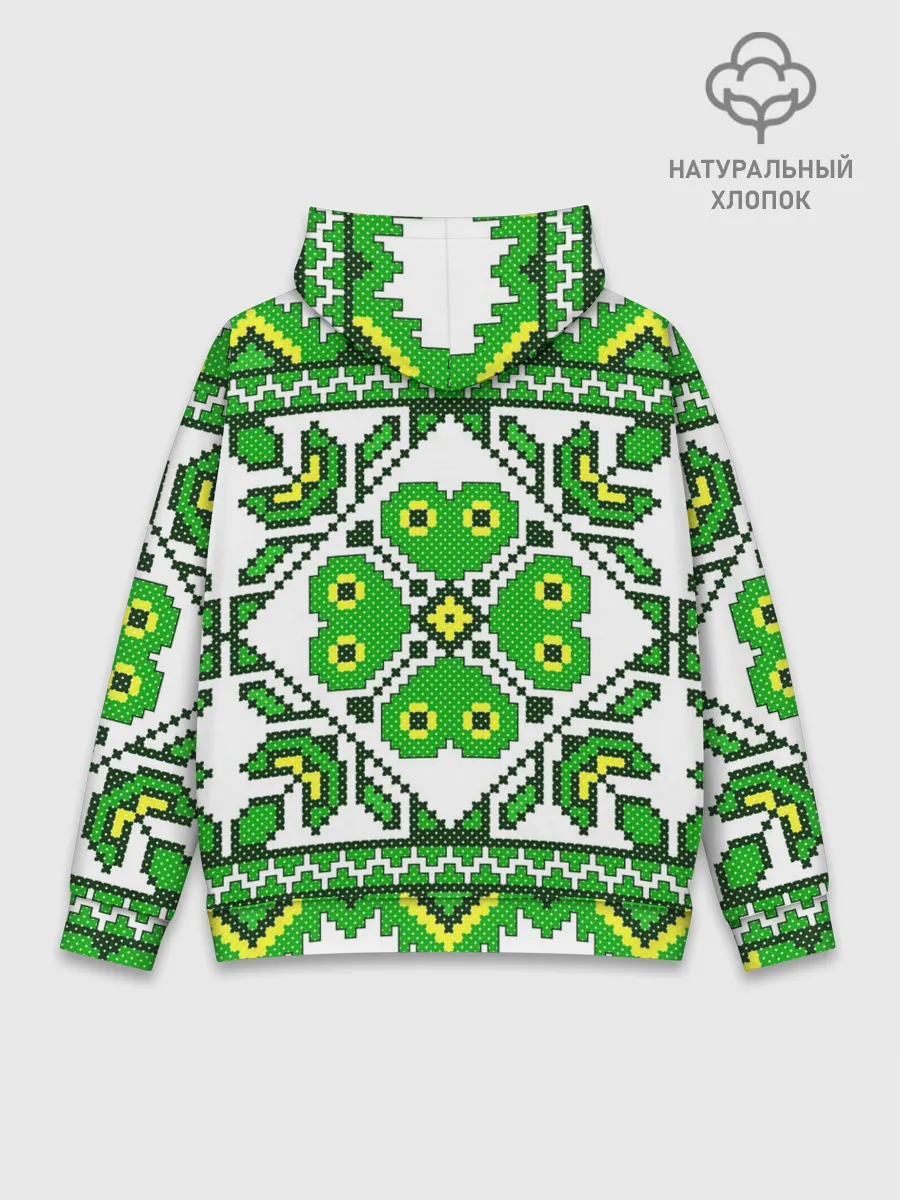 Худи мужской база хлопок / Славянский Узор Зеленый