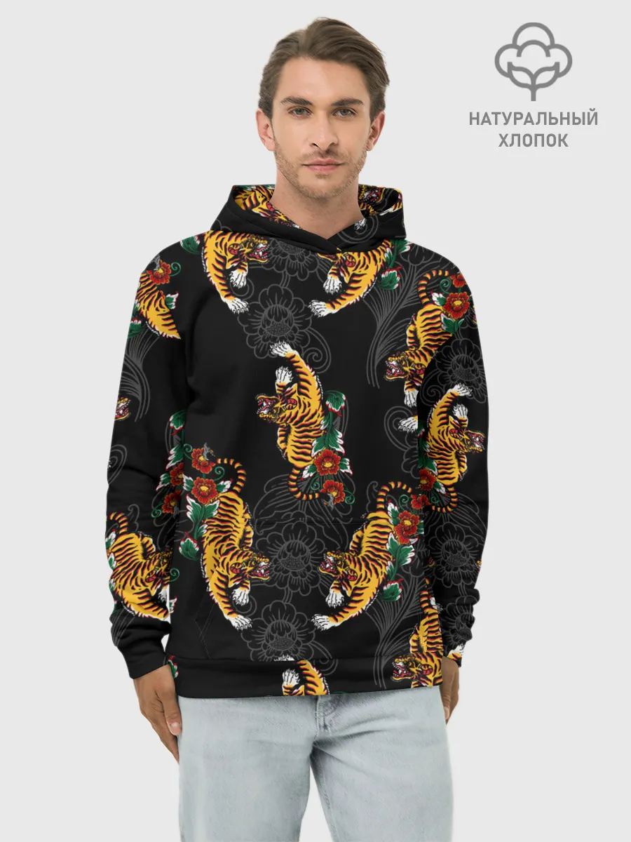 Худи мужской база хлопок / Японский стиль - тигры