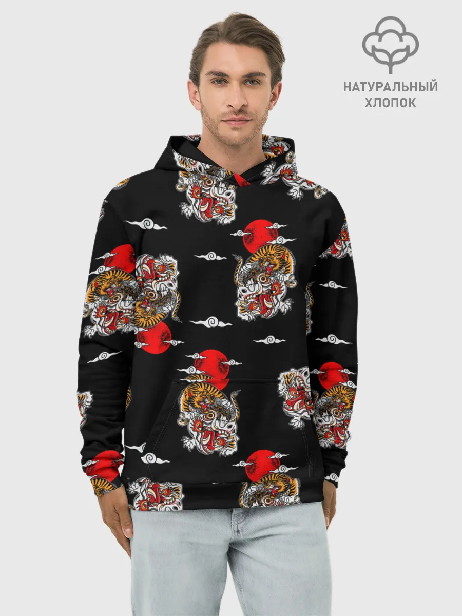 Худи мужской база хлопок / Японский стиль - тигры