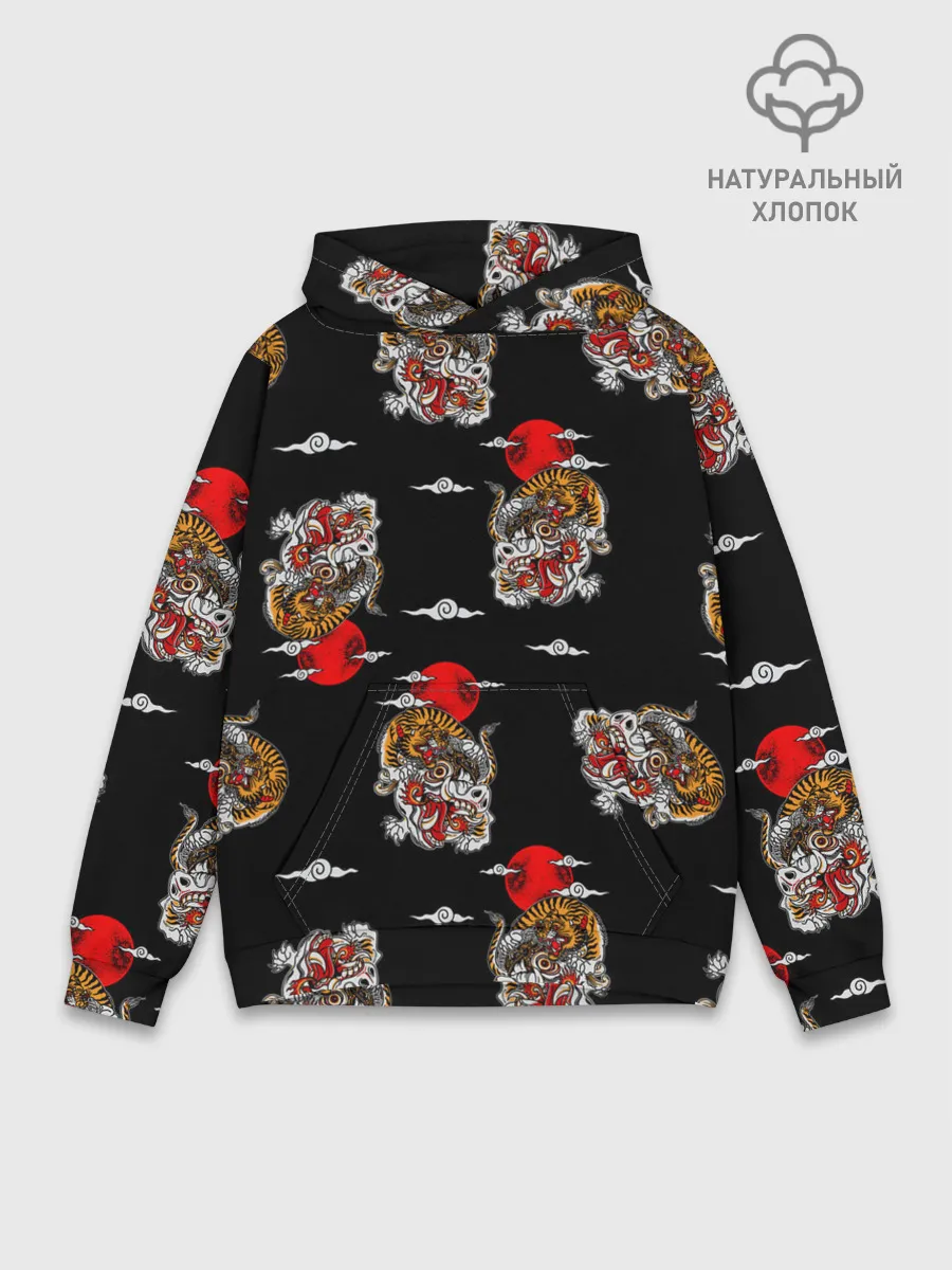 Худи мужской база хлопок / Японский стиль - тигры
