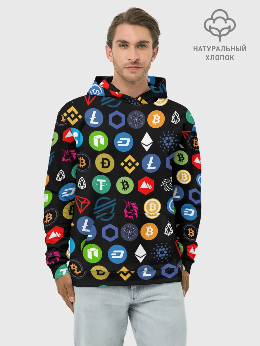 Худи мужской база хлопок / ЛОГОТИПЫ КРИПТОВАЛЮТ | CRYPTOCURRENCIES
