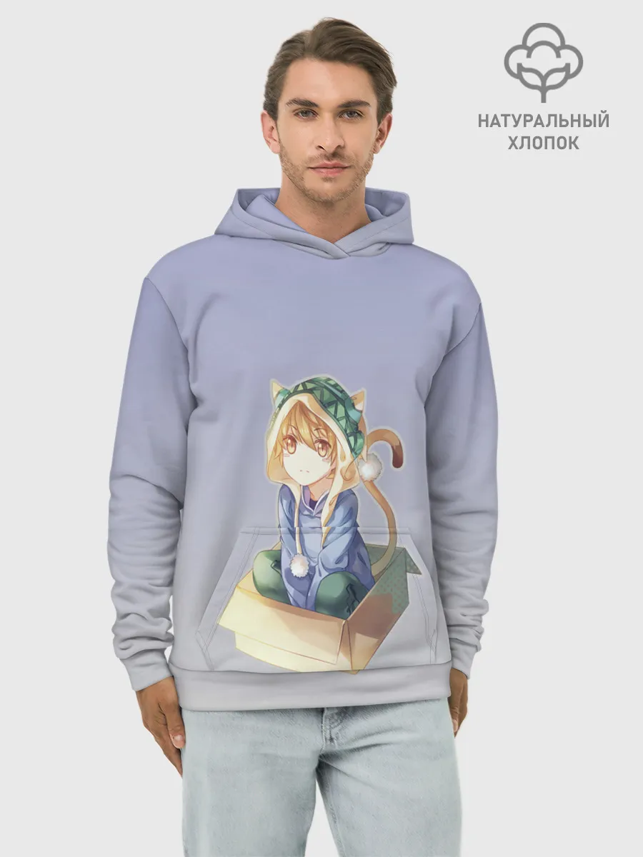 Худи мужской база хлопок / мальчик кот в коробке уши мяу