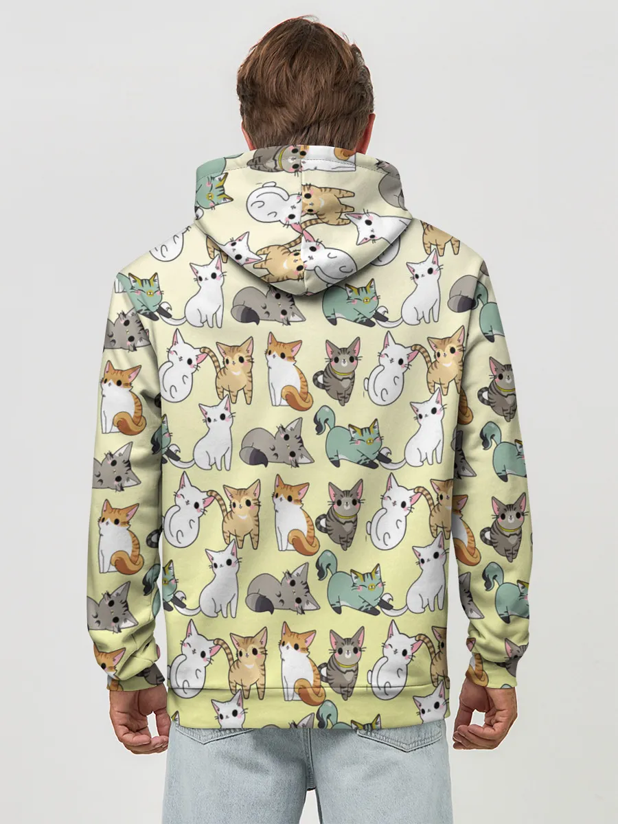 Худи мужской база хлопок / мультяшные котики на желтом мя