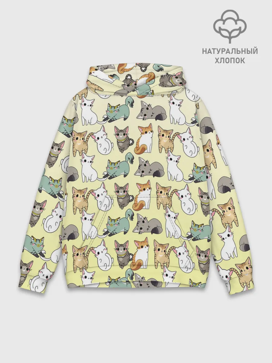 Худи мужской база хлопок / мультяшные котики на желтом мя