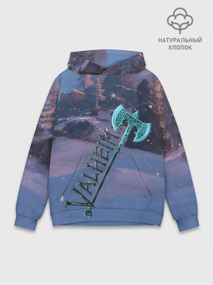 Худи мужской база хлопок / Valheim лого с секирой