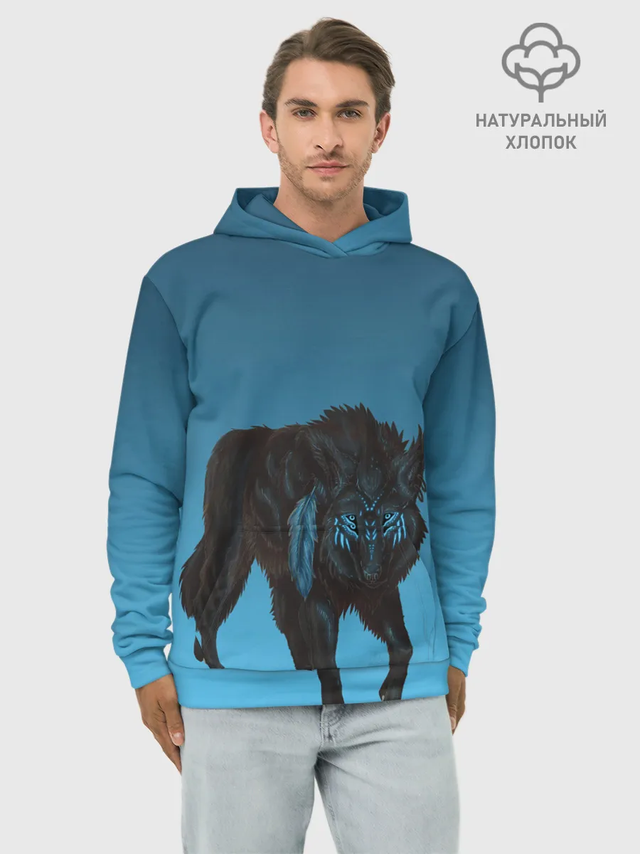 Худи мужской база хлопок / черный дух волка