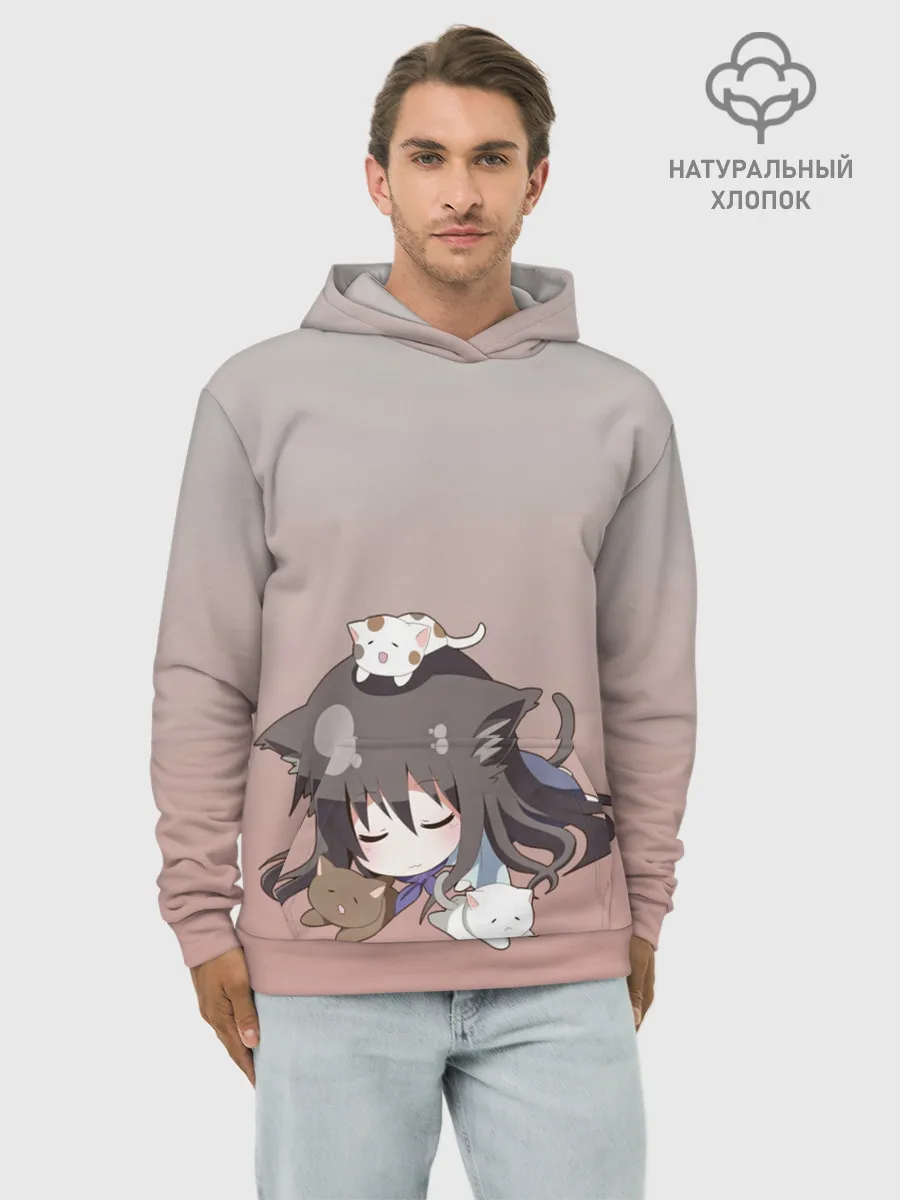 Худи мужской база хлопок / малышка спит ушки котики