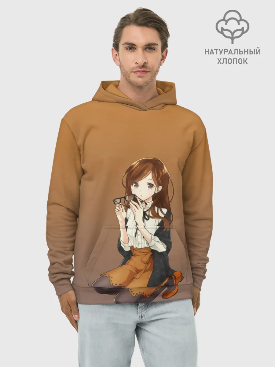 Худи мужской база хлопок / анимешная девочка очки офис