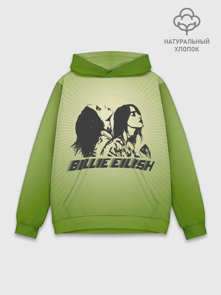 Худи мужской база хлопок / Билли Айлиш на зеленом фоне