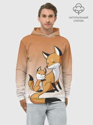 Худи мужской база хлопок / лис и лисенок