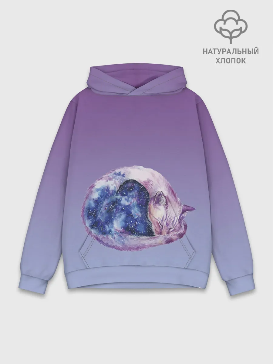 Худи мужской база хлопок / кот звездное небо спит