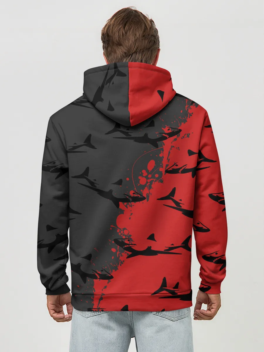 Худи мужской база хлопок / Акулы