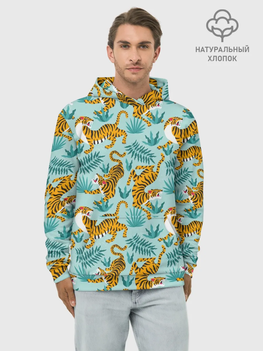 Худи мужской база хлопок / Рычащие Тигры Паттерн