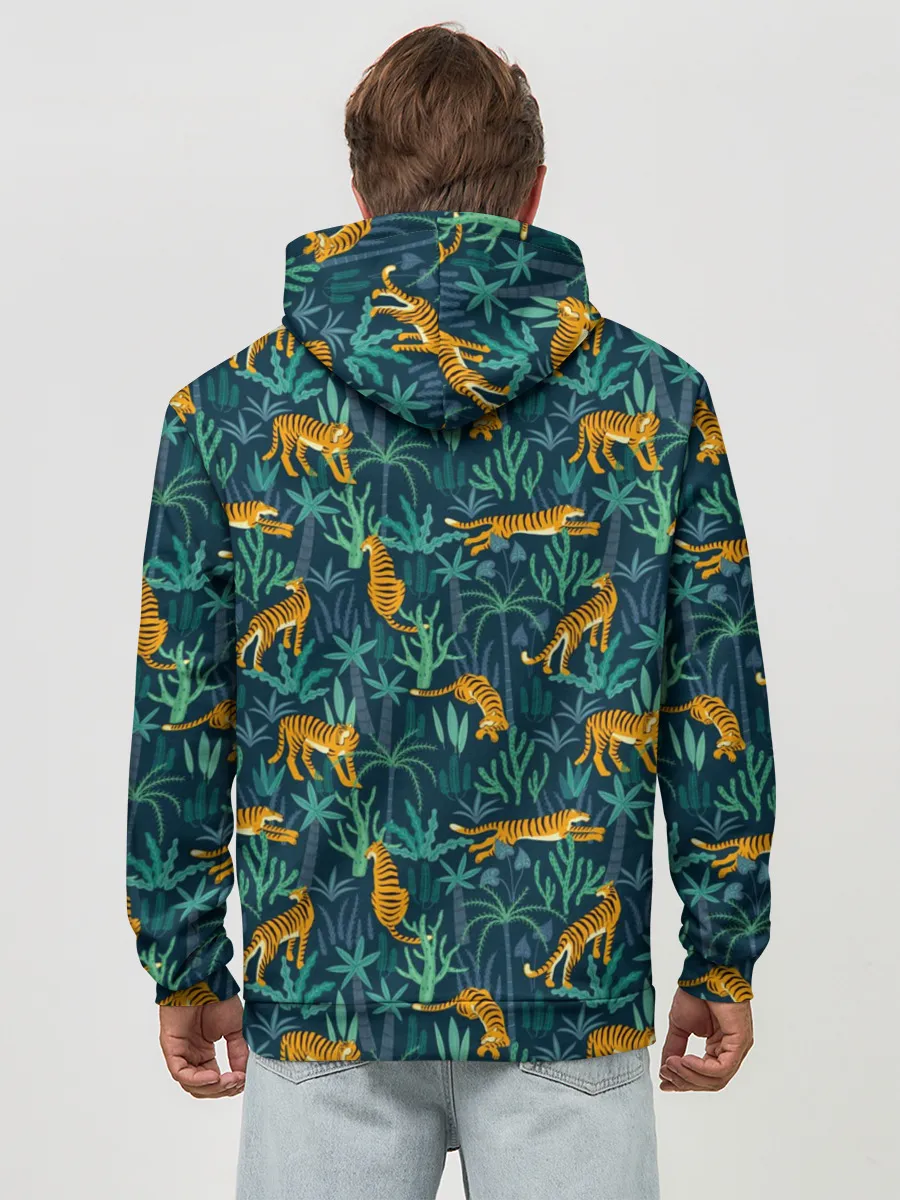 Худи мужской база хлопок / Паттерн из Тигров и Растений