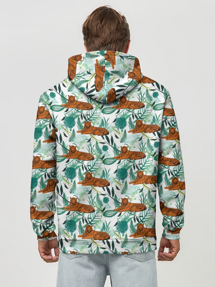 Худи мужской база хлопок / Цветы и Тигр Паттерн