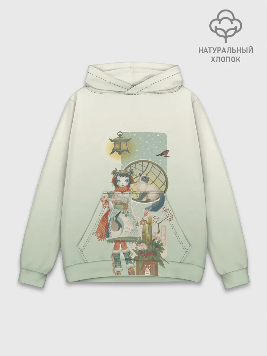 Худи мужской база хлопок / девушка кимоно зима Япония кот