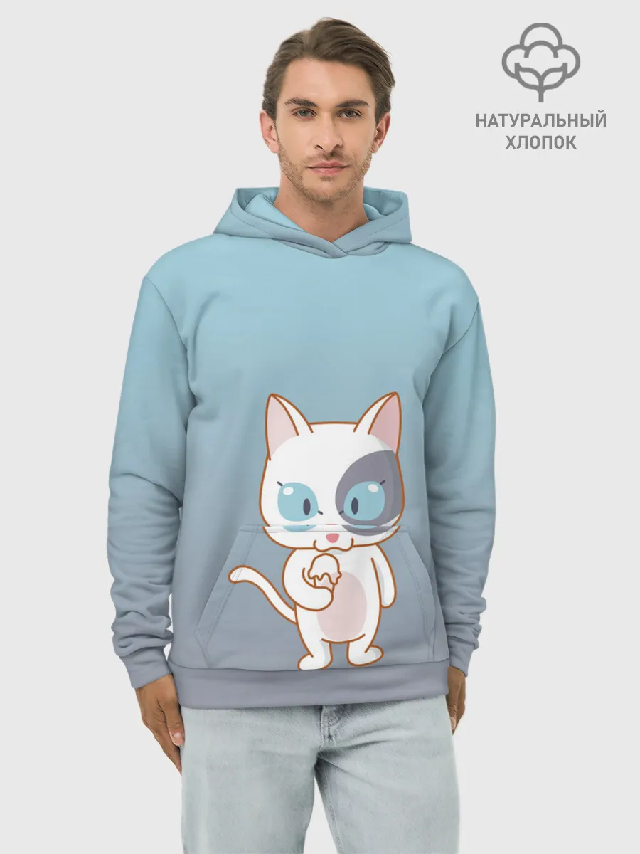 Худи мужской база хлопок / кот с мороженкой