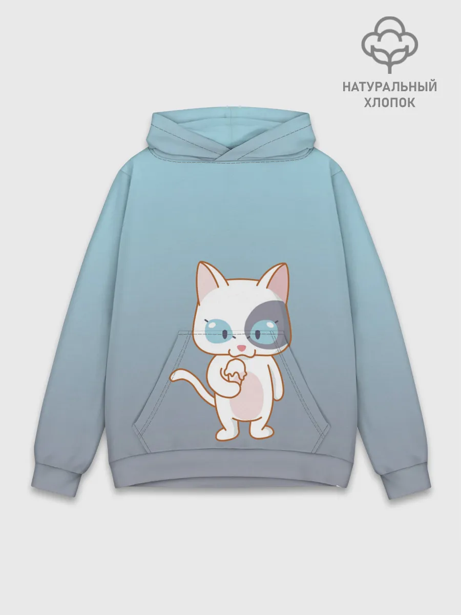 Худи мужской база хлопок / кот с мороженкой