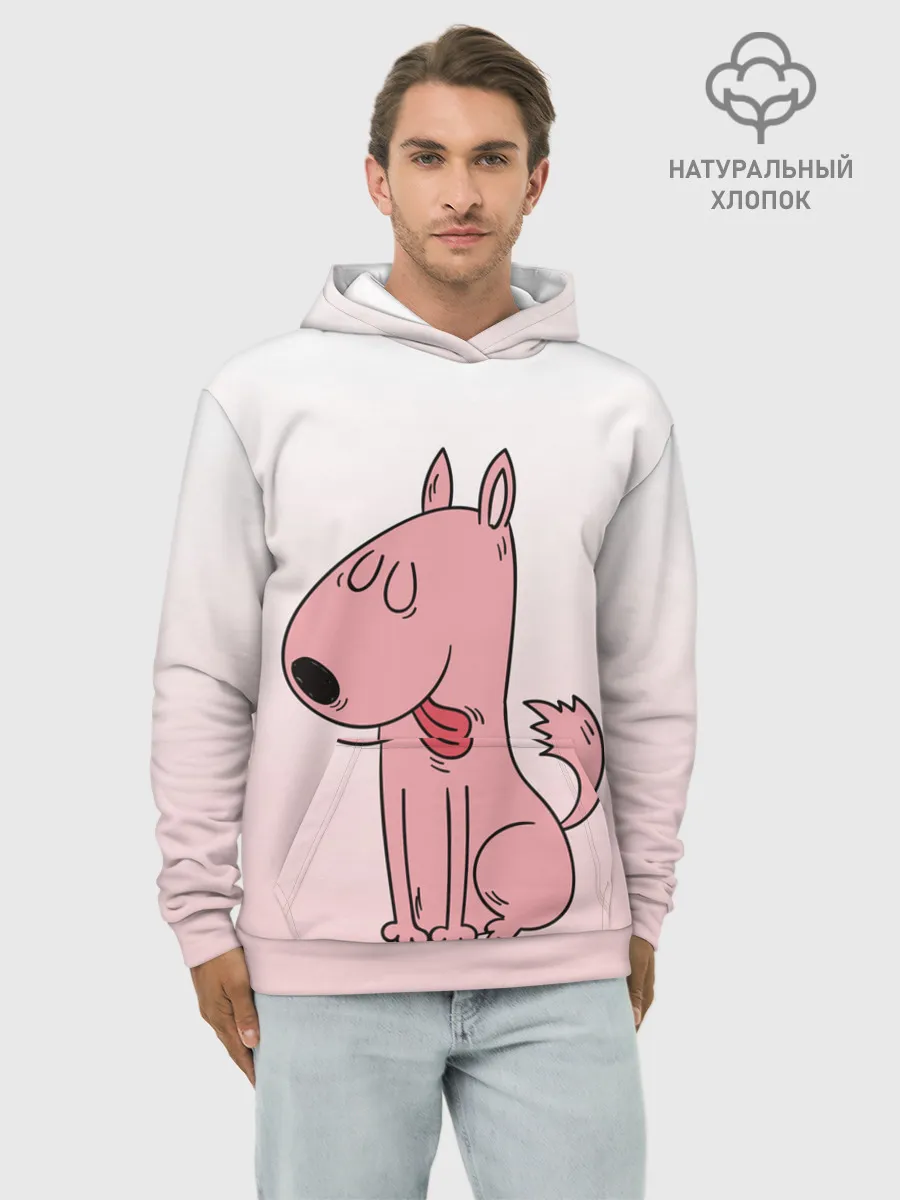 Худи мужской база хлопок / мультяшный мопс
