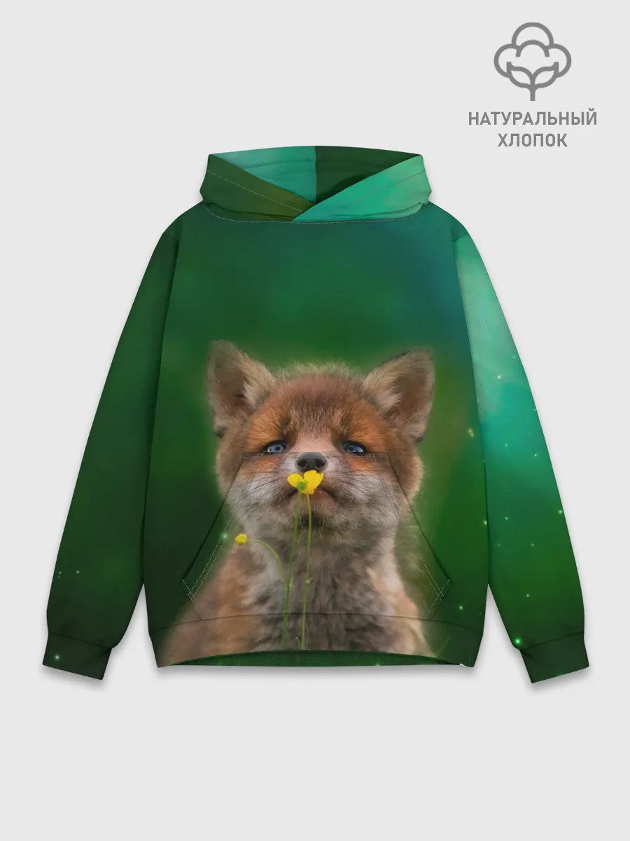 Худи мужской база хлопок / Лисенок нюхает цветок